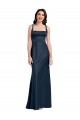 Affordable A-Line Square Neck Stretch Satin Long Dark Navy Formal Evening Dress Canada