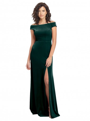 Affordable A-Line Square Neck Stretch Velvet Long Dark Green Formal Evening Dress Canada