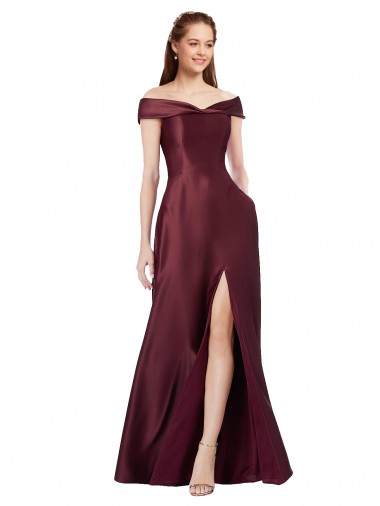 Affordable A-Line Strapless Satin Long Burgundy Gold Black Tie Evening Dress Canada
