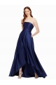 Affordable A-Line Strapless Satin Long Dark Navy High Low Evening Dress Canada
