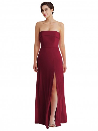 Affordable A-Line Strapless Soft Chiffon Long Burgundy Formal Evening Dress Canada