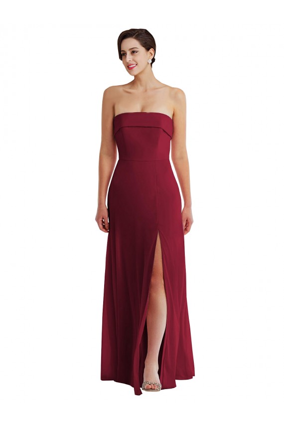 Affordable A-Line Strapless Soft Chiffon Long Burgundy Formal Evening Dress Canada