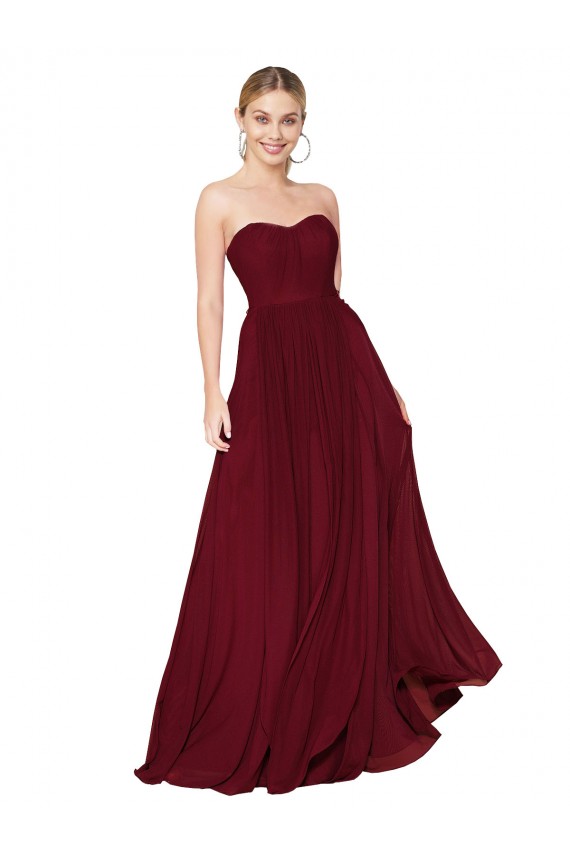 Affordable A-Line Strapless Soft Chiffon Long Burgundy Formal Evening Gown Canada