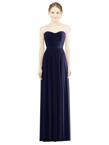 Affordable A-Line Strapless Soft Chiffon Long Dark Navy Formal Evening Dress Canada