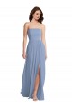 Affordable A-Line Strapless Soft Chiffon Long Dusty Blue Semi Formal Evening Dress Canada