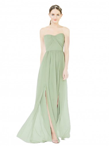 Affordable A-Line Strapless Soft Chiffon Long Sage Semi Formal Evening Dress Canada