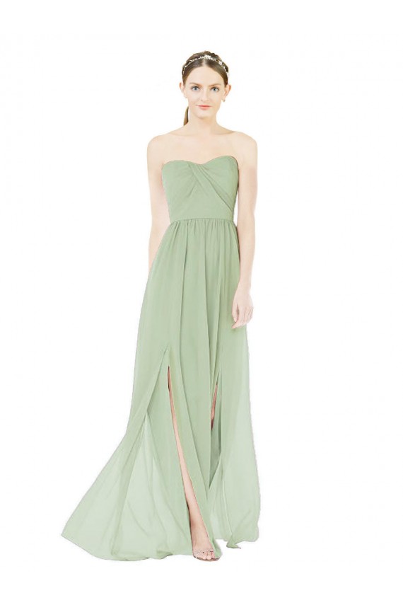 Affordable A-Line Strapless Soft Chiffon Long Sage Semi Formal Evening Dress Canada