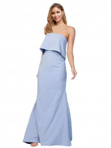 Affordable A-Line Strapless Stretch Crepe Long Light Sky Blue Formal Dress Canada