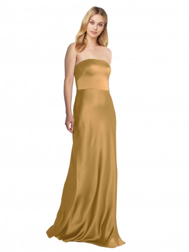 Affordable A-Line Strapless Stretch Satin Long Gold Formal Evening Dress Canada
