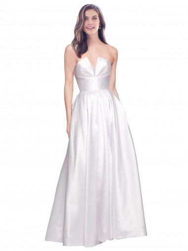 Affordable A-Line Strapless Stretch Satin Long White Formal Evening Dress Canada