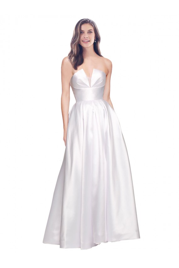 Affordable A-Line Strapless Stretch Satin Long White Formal Evening Dress Canada