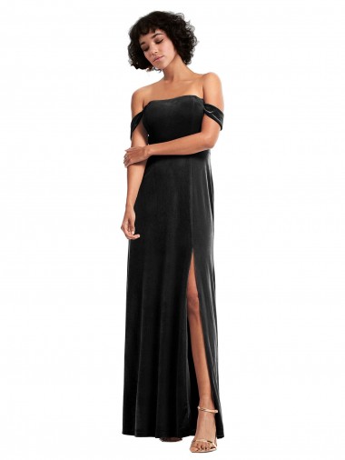 Affordable A-Line Strapless Stretch Velvet Long Black Formal Evening Dress Canada