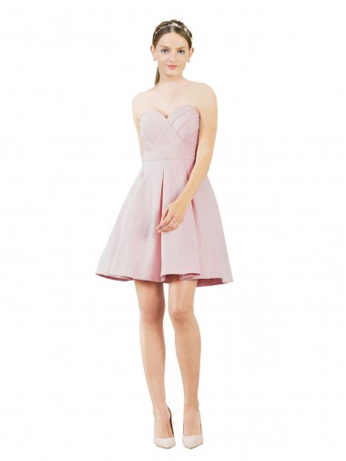 Affordable A-Line Sweetheart Satin Knee Length Pink Evening Dress Canada