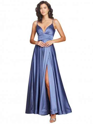 Affordable A-Line Sweetheart Silky Satin Long French Blue Black Tie Evening Dress Canada