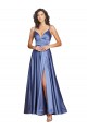 Affordable A-Line Sweetheart Silky Satin Long French Blue Black Tie Evening Dress Canada