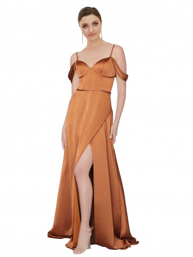 Affordable A-Line Sweetheart Silky Satin Long Orange Formal Evening Dress Canada