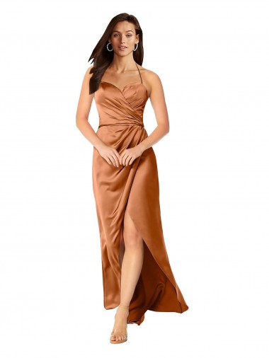 Affordable A-Line Sweetheart Silky Satin Long Orange High Low Evening Dress Canada
