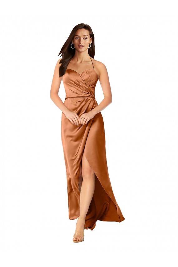 Affordable A-Line Sweetheart Silky Satin Long Orange High Low Evening Dress Canada