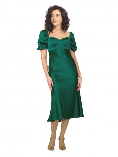 Affordable A-Line Sweetheart Silky Satin Midi Length Hunter Formal Evening Dress Canada