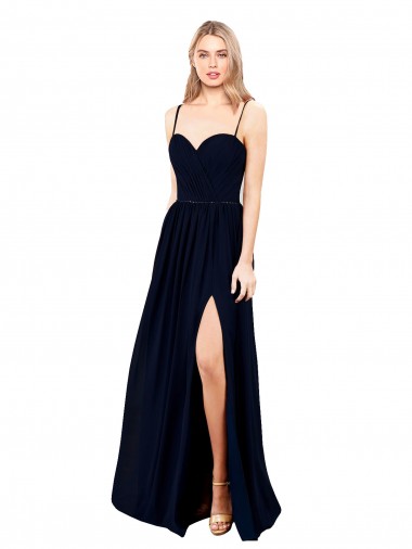 Affordable A-Line Sweetheart Soft Chiffon Long Dark Navy Formal Evening Dress Canada