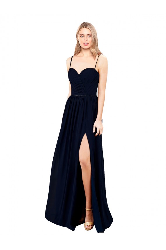Affordable A-Line Sweetheart Soft Chiffon Long Dark Navy Formal Evening Dress Canada
