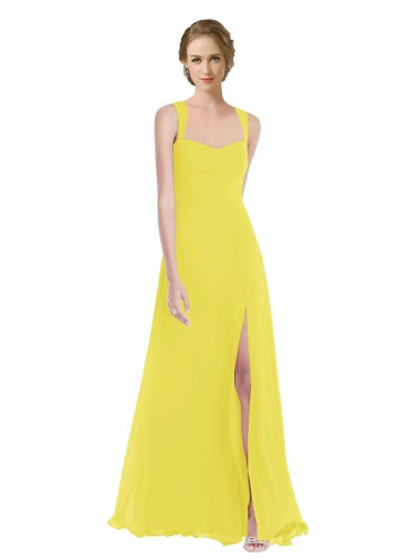 Affordable A-Line Sweetheart Soft Chiffon Long Yellow Semi Formal Evening Dress Canada