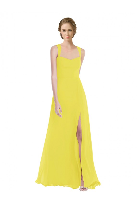 Affordable A-Line Sweetheart Soft Chiffon Long Yellow Semi Formal Evening Dress Canada