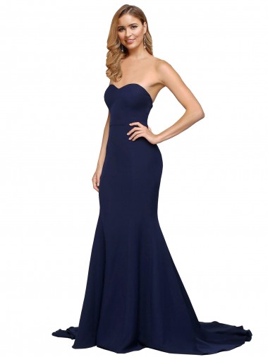 Affordable A-Line Sweetheart Stretch Crepe Sweep Train Dark Navy Formal Evening Dress Canada