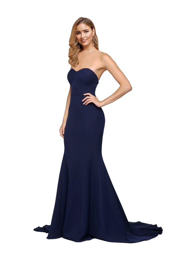 Affordable A-Line Sweetheart Stretch Crepe Sweep Train Dark Navy Formal Evening Dress Canada