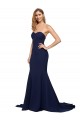 Affordable A-Line Sweetheart Stretch Crepe Sweep Train Dark Navy Formal Evening Dress Canada