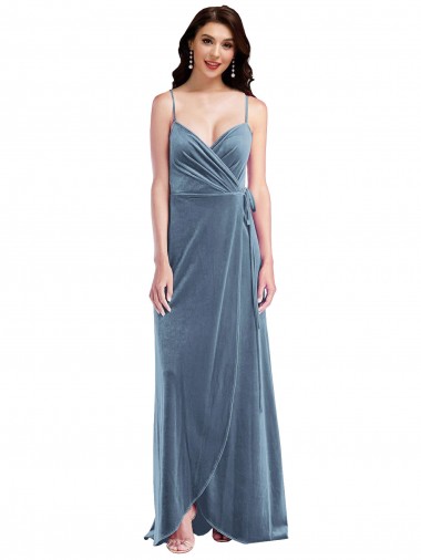 Affordable A-Line Sweetheart Stretch Velvet Long Dusty Blue Semi Formal Evening Dress Canada