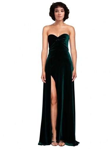 Affordable A-Line Sweetheart Stretch Velvet Sweep Train Dark Green Semi Formal Evening Dress Canada