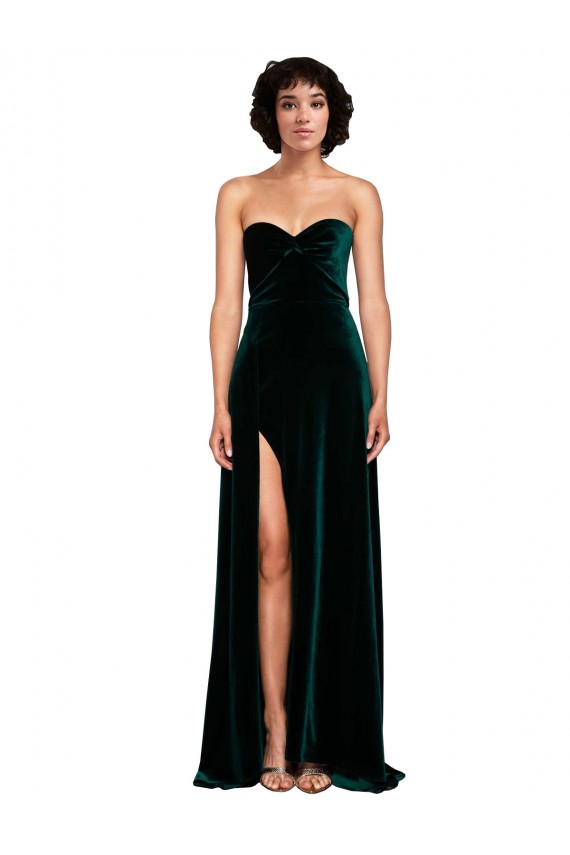 Affordable A-Line Sweetheart Stretch Velvet Sweep Train Dark Green Semi Formal Evening Dress Canada
