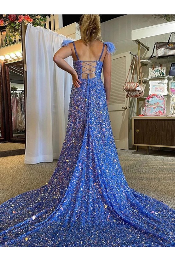 Affordable A-Line V-Neck Velvet Sequins Court Train Velvet Sequin Evening Dress Canada