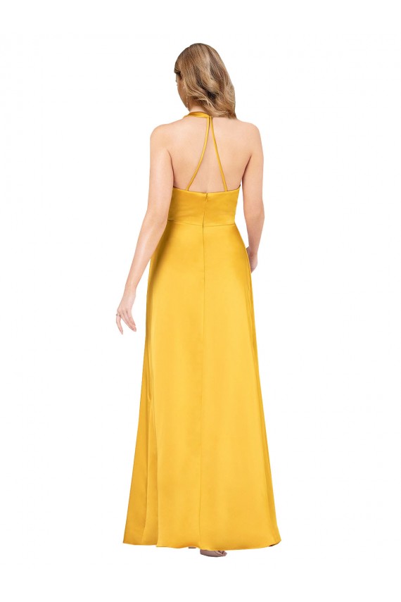 Affordable A-Line V-Neck Silky Satin Long Formal Evening Dress Canada