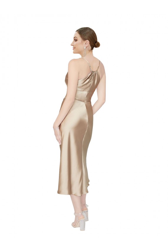 Affordable A-Line V-Neck Silky Satin Midi Length Formal Evening Dress Canada