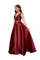 Affordable A-Line V-Neck Satin Long Burgundy Formal Plus Size Evening Dress Canada