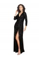 Affordable A-Line V-Neck Sequin Long Black Formal Dress Canada