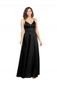 Affordable A-Line V-Neck Silky Satin Long Black Formal Evening Dress Canada