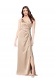 Affordable A-Line V-Neck Silky Satin Long Champagne Pink Formal Evening Dress Canada