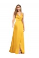 Affordable A-Line V-Neck Silky Satin Long Formal Evening Dress Canada