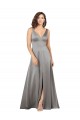 Affordable A-Line V-Neck Silky Satin Long Pearl Grey Formal Evening Dress Canada