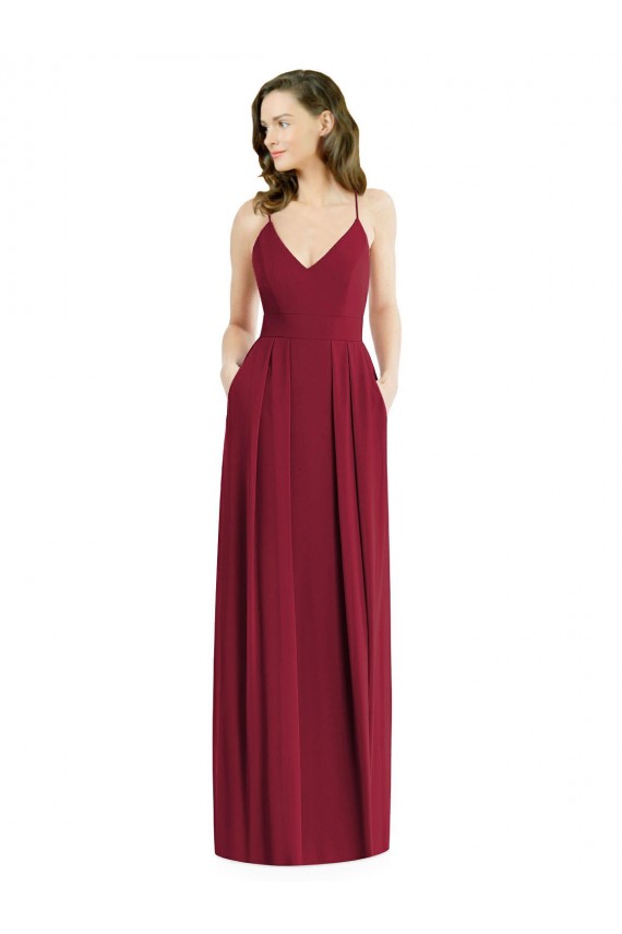 Affordable A-Line V-Neck Soft Chiffon Long Burgundy Semi Formal Evening Dress Canada
