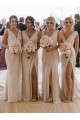 Affordable A-Line V-Neck Soft Chiffon Long Champagne Evening Dress Canada