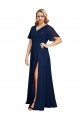 Affordable A-Line V-Neck Soft Chiffon Long Dark Navy Formal Plus Size Evening Dress Canada