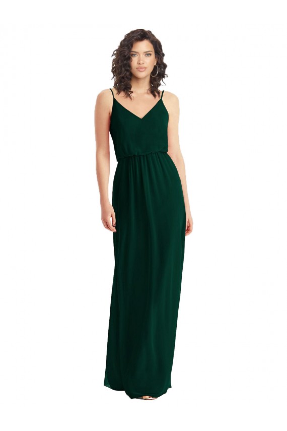 Affordable A-Line V-Neck Soft Chiffon Long Ever Green Semi Formal Evening Dress Canada