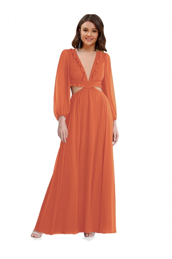 Affordable A-Line V-Neck Soft Chiffon Long Firecracker High Low Evening Dress Canada