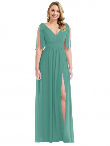 Affordable A-Line V-Neck Soft Chiffon Long Icelandic Silver Semi Formal Evening Dress Canada