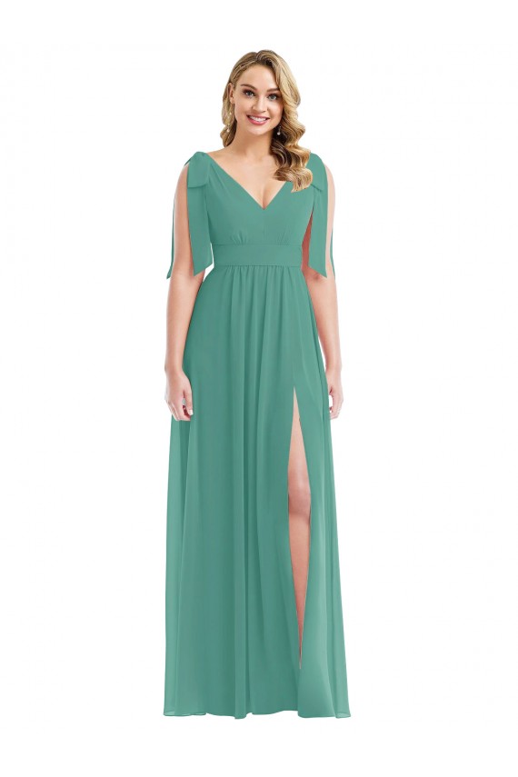 Affordable A-Line V-Neck Soft Chiffon Long Icelandic Silver Semi Formal Evening Dress Canada