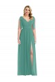 Affordable A-Line V-Neck Soft Chiffon Long Icelandic Silver Semi Formal Evening Dress Canada
